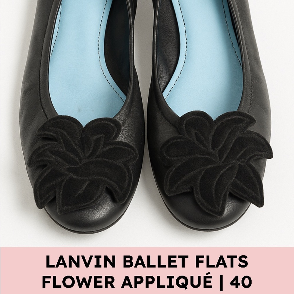 Lanvin Black Ballet Flats with Flower Appliqué
